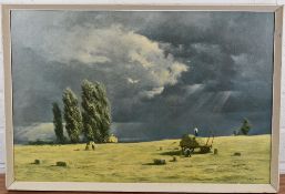 After David Shapherd (1931-2017) coloured print, entitled 'The Last Bales' to old Boots label verso,