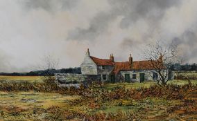 John freeman (British b.1942) oil on board with impasto to foreground foliage, an autumnal Yorkshire