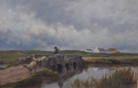 William Artingstall (British fl.1873-1900) oil on canvas, a crofter droving his sheep, signed