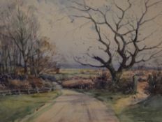 W. Milne (British 19th/20th century) watercolours, an autumnal country lane, signed W. Milne lower
