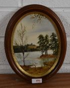 Kate Holland (British 20th century) oval oil on board, Lake District scene, within moulded frame