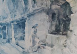 After Sir William Russell Flint R.A (Scottish 1880-1969) a coloured print 'The Wishing Well' mounted
