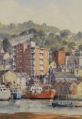G.L Cook (British 20th century) watercolours, a nicely composed harbour scene with buildings
