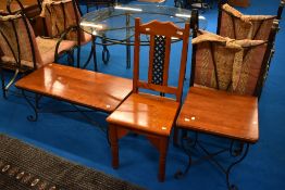 Three modern pieces of occasional furniture , wood and wrought iron