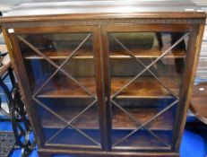 An early 20th Century mahogany and stained frame low book case with astral glazed doors