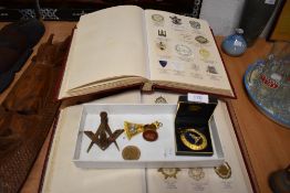 A selection of vintage Masonic lodge literature, ephemera and pendants. Also a cast bronze door