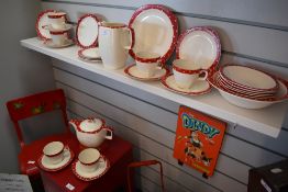 A fantastic Mid century Mid Winter Domino pattern part tea set including teapot, six teacups and