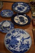 A selection of blue and white ware ceramics including a small Pearl ware dish and a Japanese