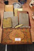 Seven vintage cigarette smokers cases with Douglas Convention ashtray.