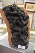 An African tribal art carved ethnic wood figure totem of the tree of life. 22cm tall.