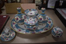 A 20th century Noritake dressing table set including tray, candle stick and perfume bottles.