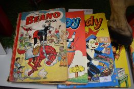 A selection of Dandy Beano and similar childrens comic book annuals.