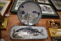 Two Scottish Highland Stone Ware Pottery one hand painted plaque of a fish 43cm long and a bowl with