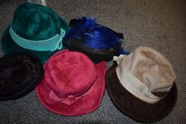 Five 20th century ladies fashion hats including Mitzi Lorenz.