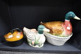 Three bird form kitchen storage tureens.