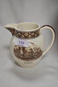 A Victorian Wedgwood Etruria Roger Williams jug, Rhode Island. Having small chip to spout.