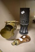 Two pieces of early 20th century Trench Art with a 18th century copper bodied powder flask.