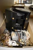 A collection of modern costume jewellery including wristwatches, necklaces and yellow metal earrings