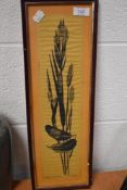 A mid century lino cut print titled Rushes and Grasses possibly signed A M Taylor?