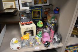 A selection of collectable rubber ducks including Count Duckula, Ducktor Who and Space Duck.