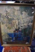 A twentieth century coloured print, still life study, indistinct facsimile signature, framed and