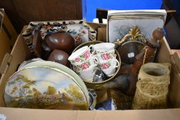 A box of ceramics etc including hand painted Royal Worcester cottage plates