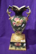 A Victorian mantel vase with sprayed floral design glaze.