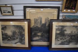 After Elmer Keene (1853-1929) a pair of early 20th century monochrome agricultural scene prints, oak