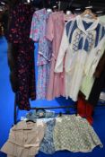 A collection of vintage and retro ladies clothing, including floral 1960s/70s skirt.