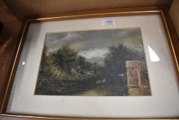 A 20th century river scene watercolour, with swans, unsigned, mounted framed and glazed 17cm x