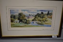 After Dennis Pannett (contemporary) colour print, Brocket Hall, signed to card mount, framed, 46cm x