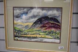Anthea Kaan (contemporary) watercolour, entitled 'Heather on Glenridding Dodd' label with