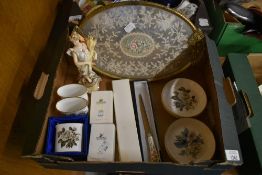 Six Royal Worcester trinket dishes with three matching small pots, two tiny Swarovski crystal