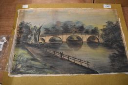 C. Hedley 19th/20th century) coloured pastels, possibly a view of Richmond Bridge, signed and