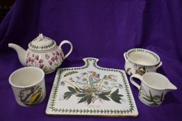 Five pieces of Portmeirion 'The Botanic Garden' including teapot, milk jug and, soup bowl and