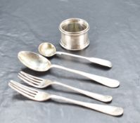 A Victorian silver christening fork and spoon, Old English pattern with bright-cut decoration