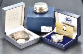 A Queen Elizabeth II silver commemorative pill box, produced to commemorate the Queen's Diamond