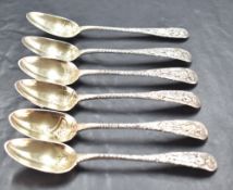 A set of six George III silver teaspoons, Old English pattern with Hanovarian reverse, each with