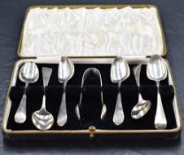 A set of six George III silver Old English teaspoons with Hanovarian reverse and asscoiated sugar