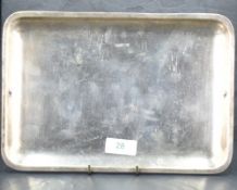 An unusual 20th century silver tray, of shallow dished and rounded rectangular for, with marks