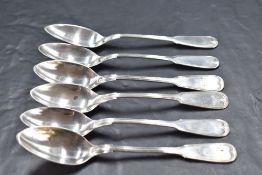 A set of six German 800 grade white metal teaspoons, fiddle and thread variant, post 1886 marks,
