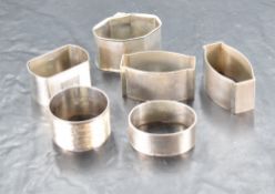 A group of six silver napkin rings, of varying age, design and maker, gross weight 159grams