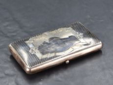 A 19th century Russian white metal Neillo box, of hinged rectangular form, having a central