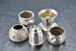 A Japanese Meiji period sterling grade white metal ink well, of flared cylindrical form with
