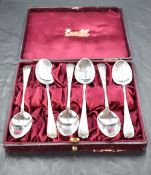 A set of six Victorian silver Old English pattern teaspoons, bright-cut with foliate detail and