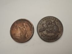Two Australian Tokens, Queensland 1863 W & B Brooks Ironmongers Brisbane, New South Wales Peace &