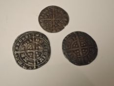 Three possible Edward III Hammered Silver Coins, two Groats and a Half Groat