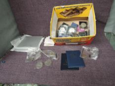 A box of mainly GB Coins including Millennium 2000 £5 on card x2, 1990 £5 on card x4, other £5,