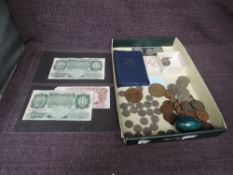 A small collection of GB Coins and Banknotes including approx 2oz of Silver, Beale E95C 402410 and