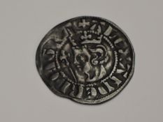 An Alexander III 1280-1286 Silver Penny, portrait side has head with crown holding staff, long cross